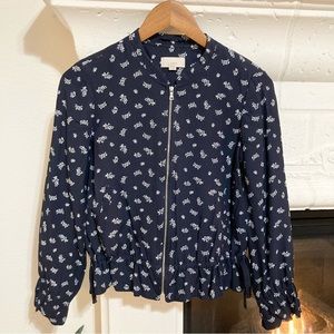NWOT LOFT Navy Floral Zip Jacket Size SP Small Petite